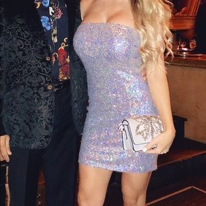 Blue and silver sequin dress